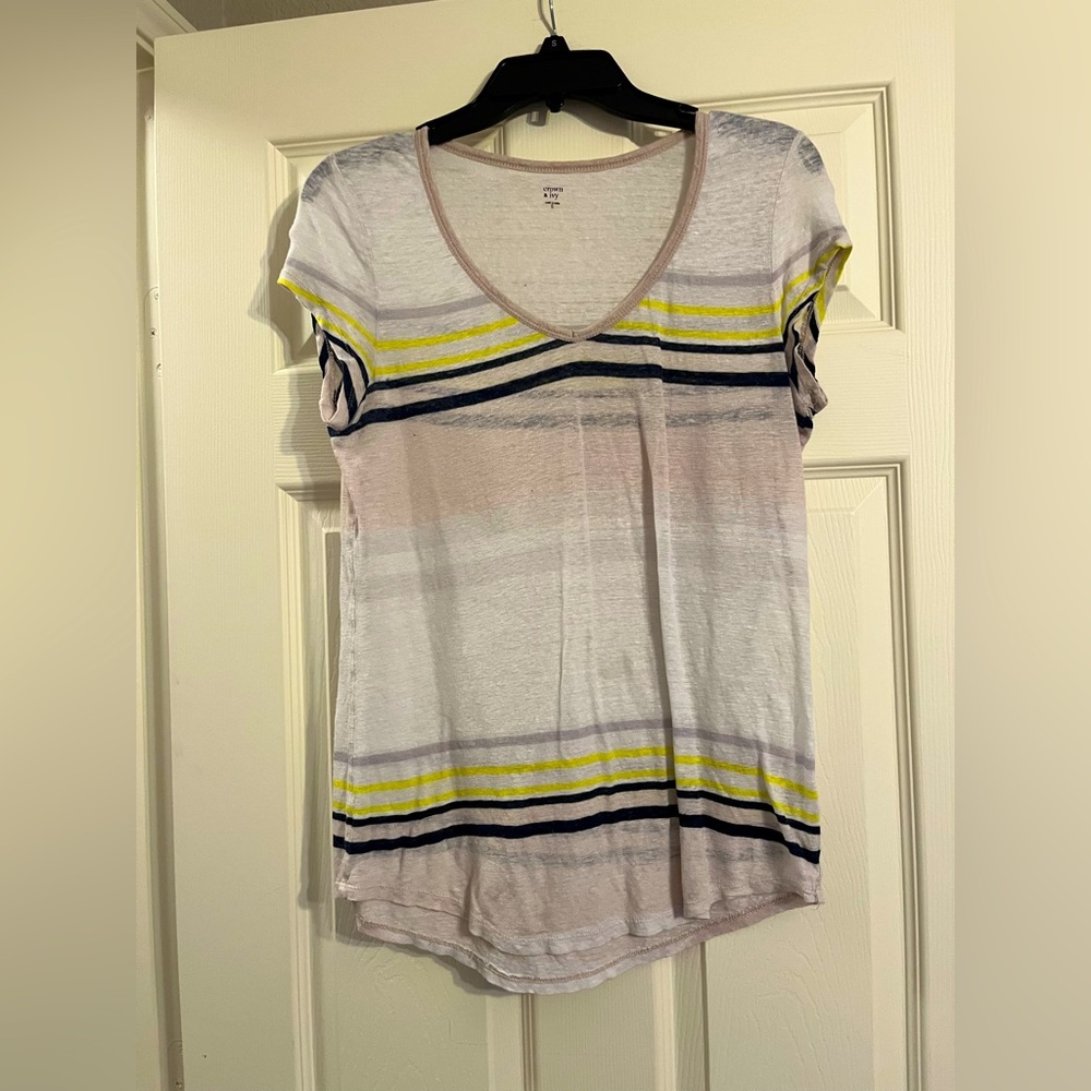 Crown and Ivy Striped V-Neck Women's Top